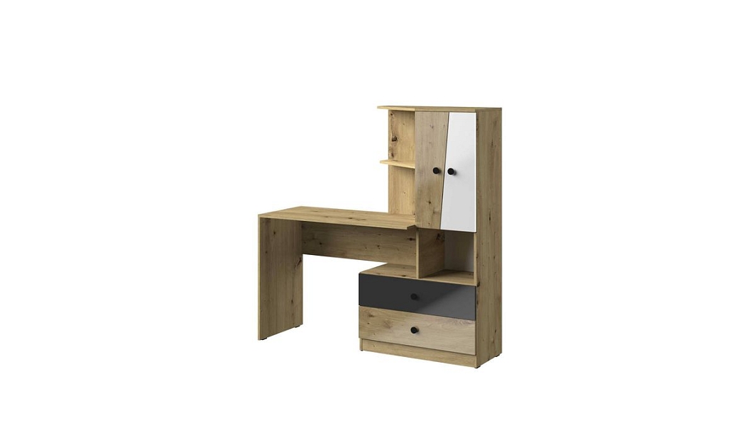 Psací stůl s regálem NERO 11 dub artisan / černý lesk