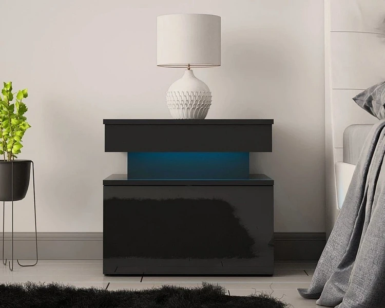 Noční stolek s LED osvětlením GLOSSA 04 černý 