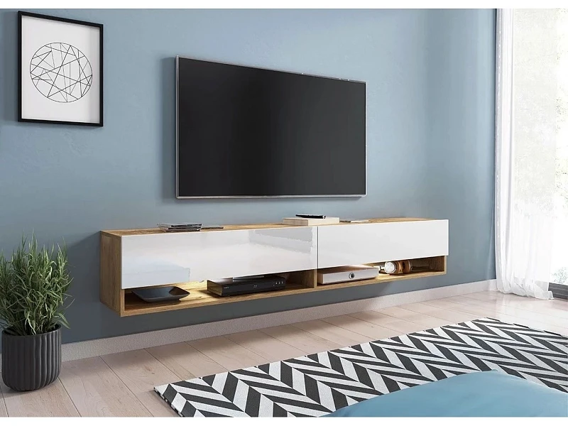 Závěsný TV stolek ADENIK s LED osvětlením 180cm bílý