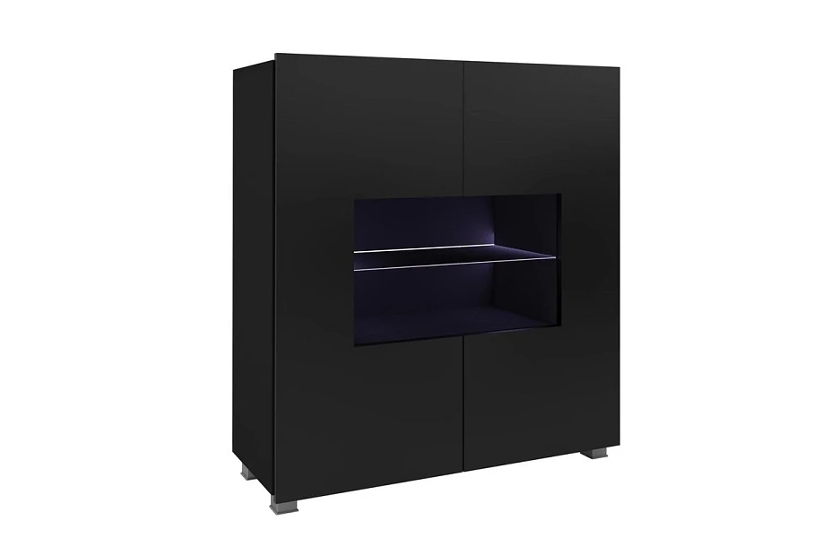 Komoda s vitrínou a LED osvětlením CALABRINI C-02 černý lesk