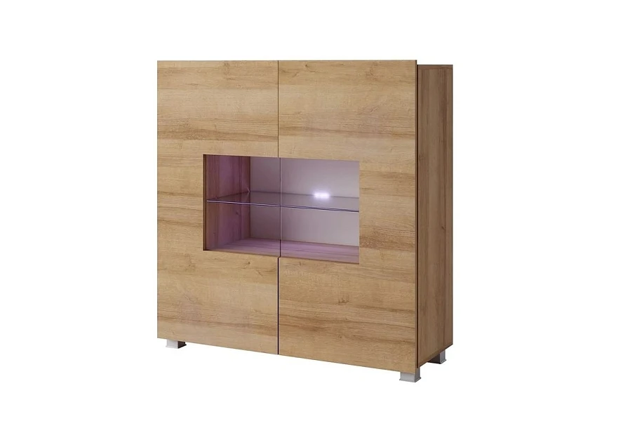 Komoda s vitrínou a LED osvětlením CALABRINI C-02 Dub