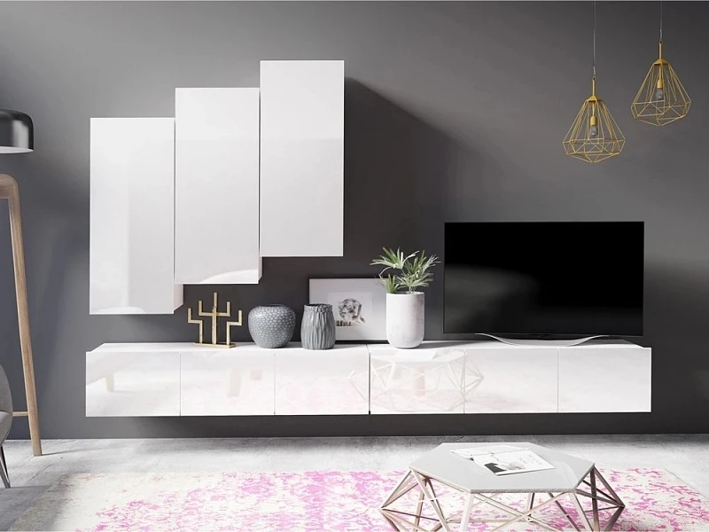 Stěna do obýváku CALABRINI 10 Led bílá lesk