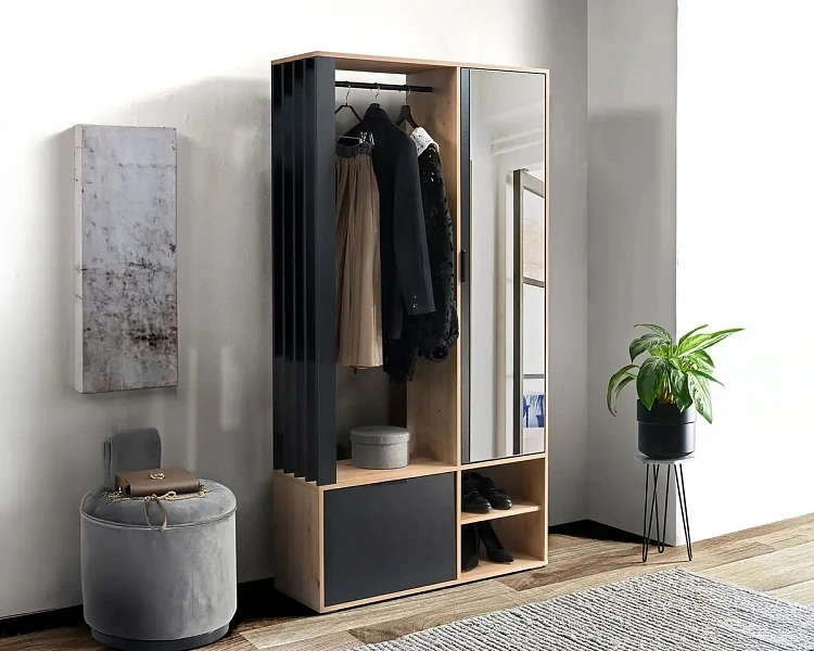 Předsíňová stěna se zrcadlem MILO J 100x189 dub / černý 