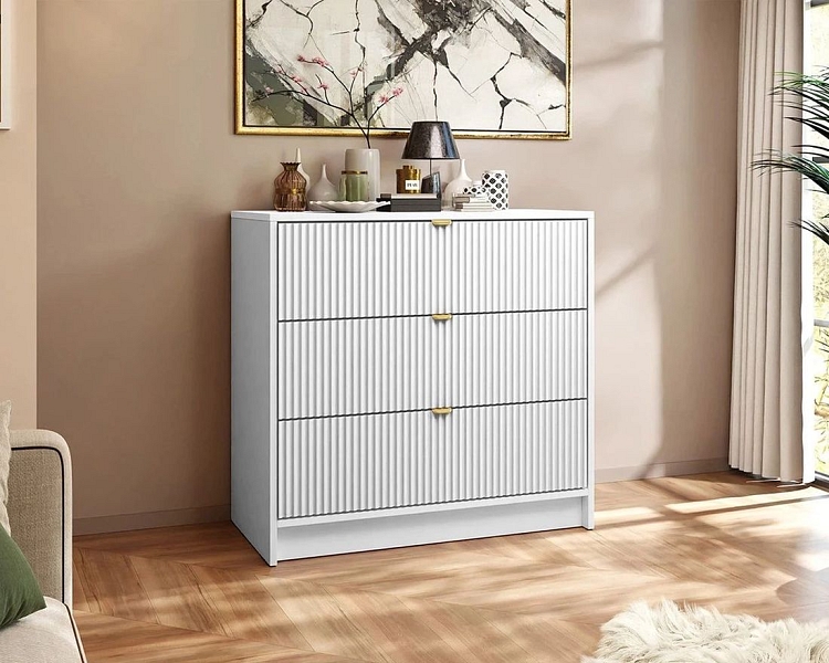 Úzká šuplíková komoda do obýváku TIRENO 3SZ bílá 