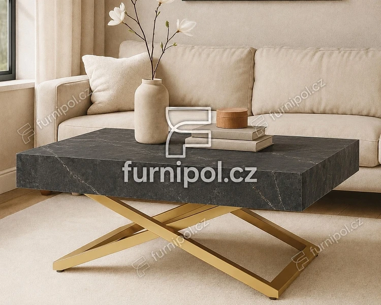 Konferenční stolek SANNA U G 120/200x80 rozkládací zvedací Black Pietra Grigia