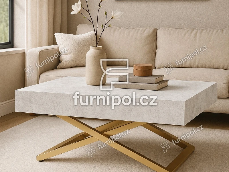 Konferenční stolek SANNA U G 120/200x80 rozkládací zvedací White Chromix 