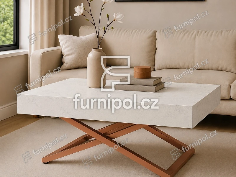 Konferenční stolek SANNA U G rozkládací zvedací měděný / White Chromix
