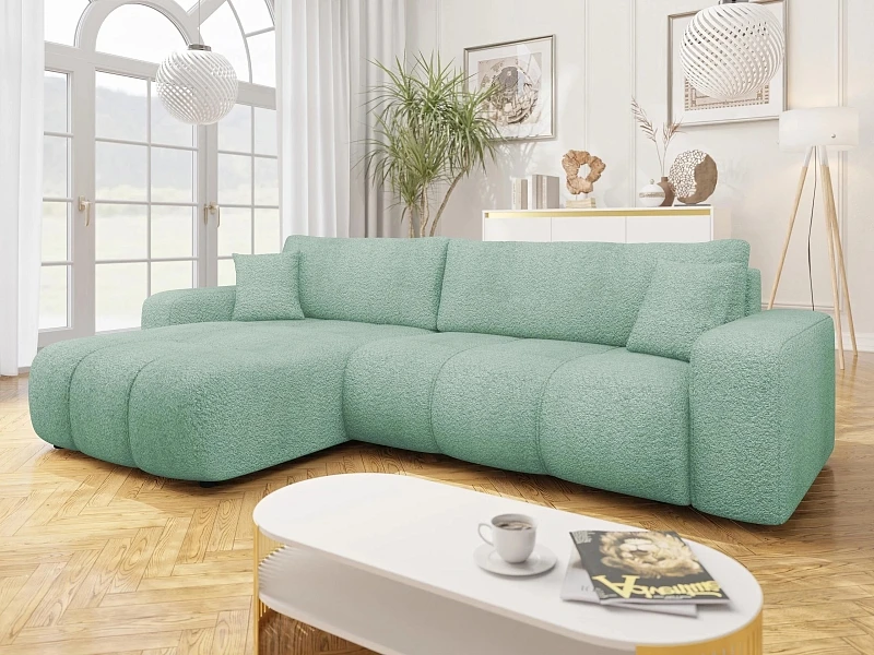 Rohová sedací souprava FURYN MAXI boucle s úložným prostorem a funkcí spánku - Coral 55