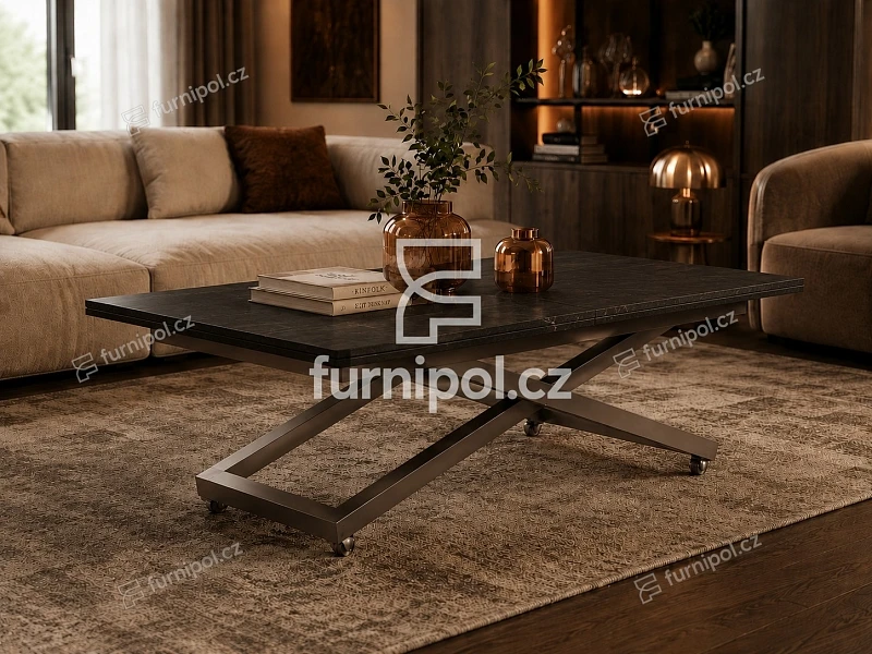 Rozkládací a zvedací Konferenční stolek ZARIA 120/158x80 Black Pietra Grigia