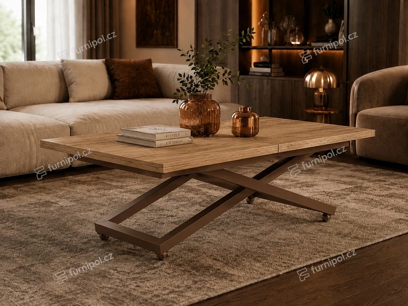 Rozkládací a zvedací Konferenční stolek ZARIA 120/158x80 Natural Halifax Oak