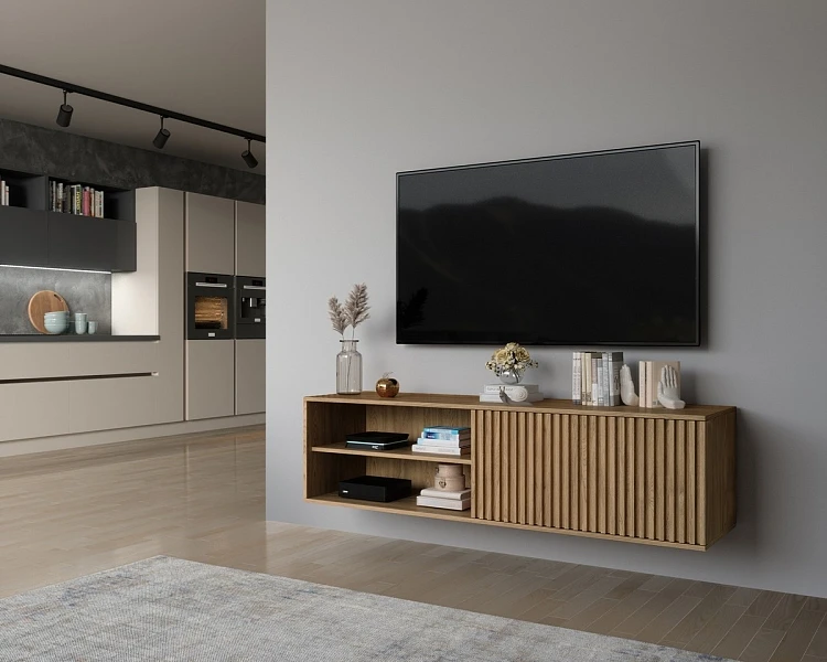 Závěsný TV stolek s lamelami Entsian 150 Dub Artisan 