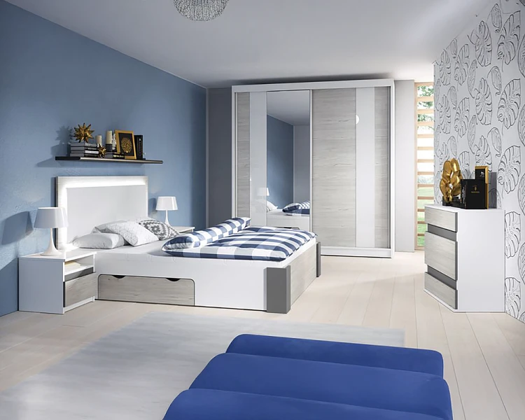 Ložnicový set Helios B Kašmír / bílá / šedá