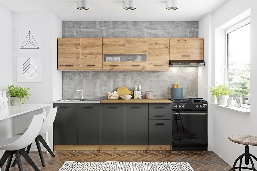Kuchyňská linka Perla 260 s pracovní deskou artisan/tmavě šedý