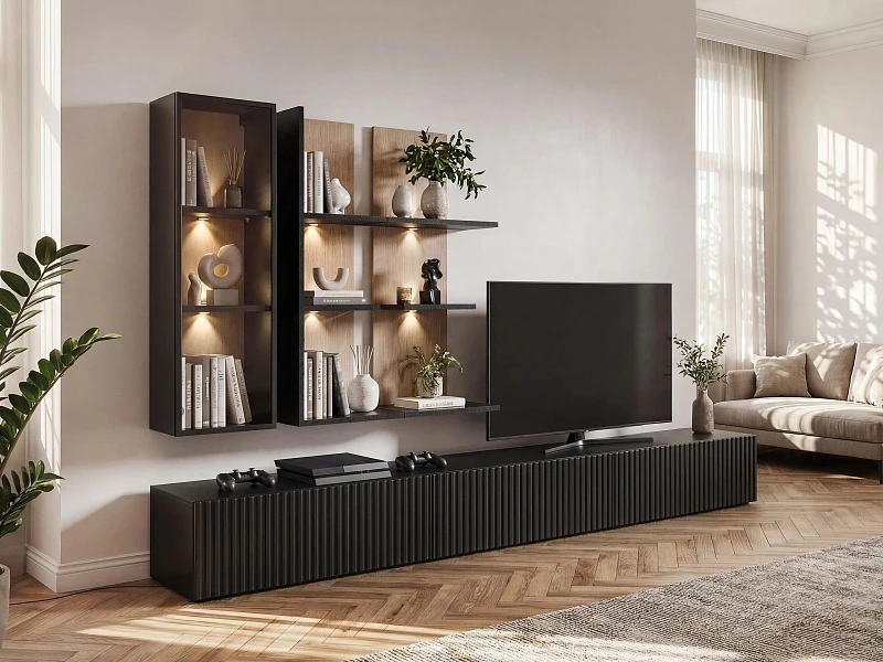 Obývací stěna SOUL s LED podsvícením černá/dub 