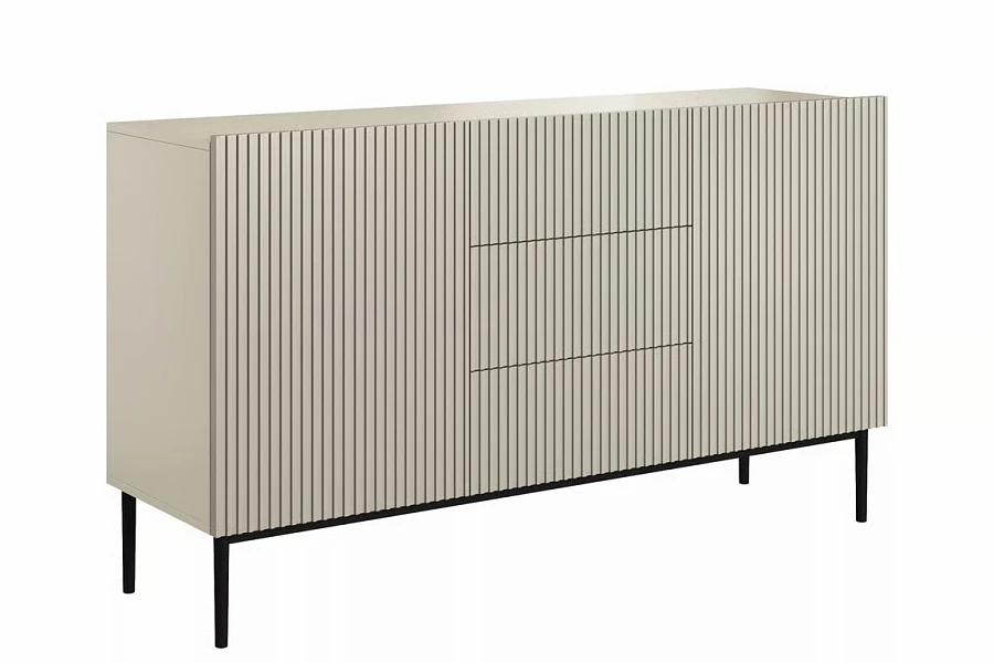 Komoda NICOLE 150 s rýhovaným čelem kašmír / černé nohy