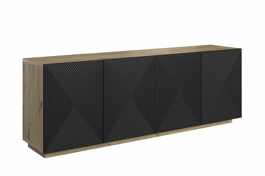 Komoda ASHA 200 cm se čtyřmi dveřmi artisan / černý mat