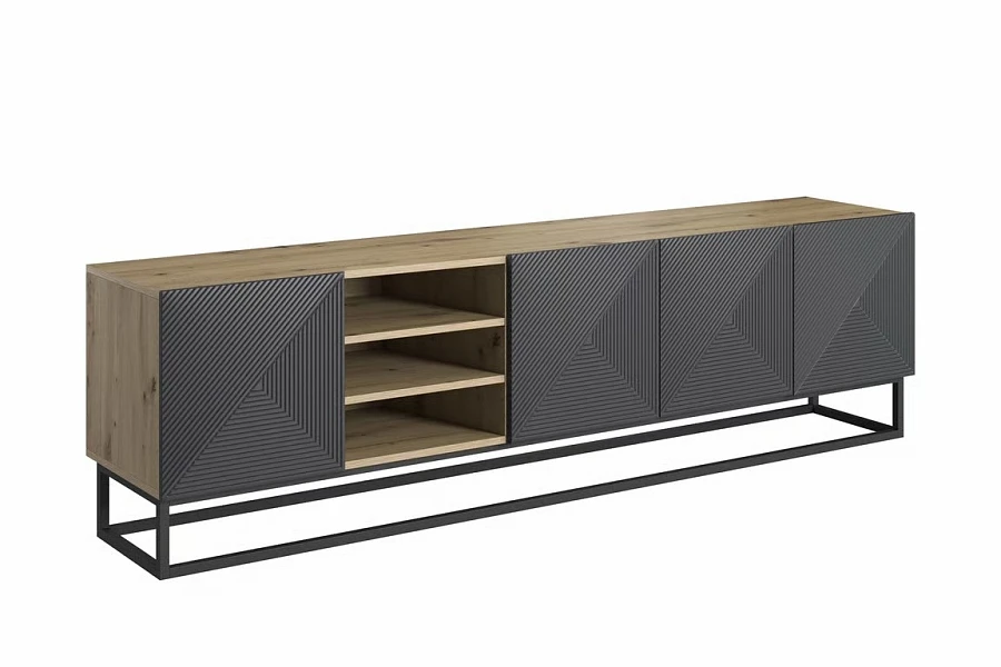 TV skříňka ASHA 200 cm artisan / rivier stone / kovový rám
