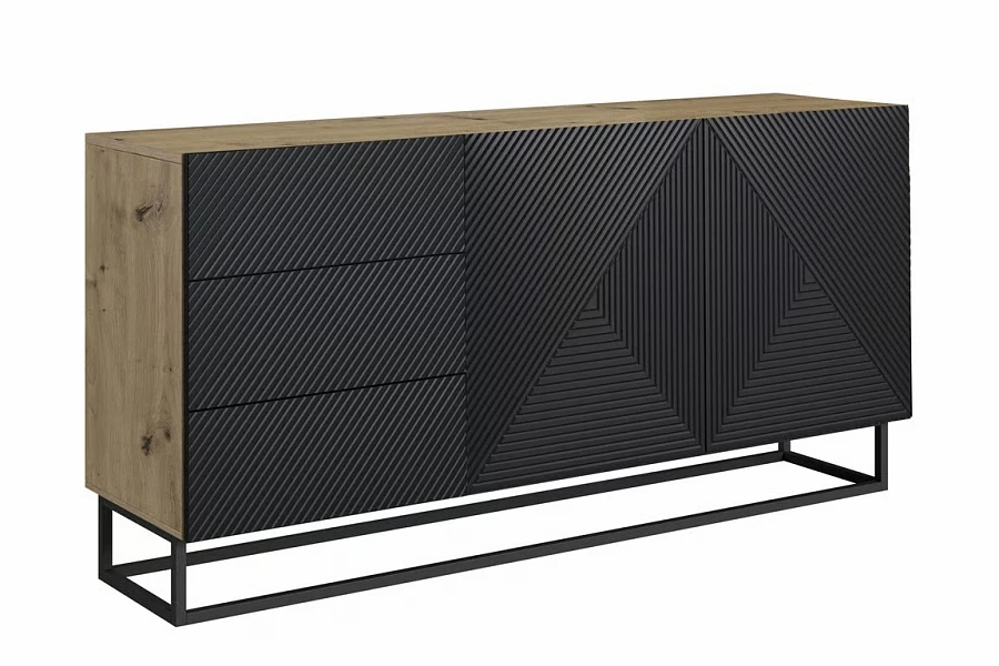 Komoda ASHA 167 cm dvoudveřová se zásuvkami artisan / černý rám