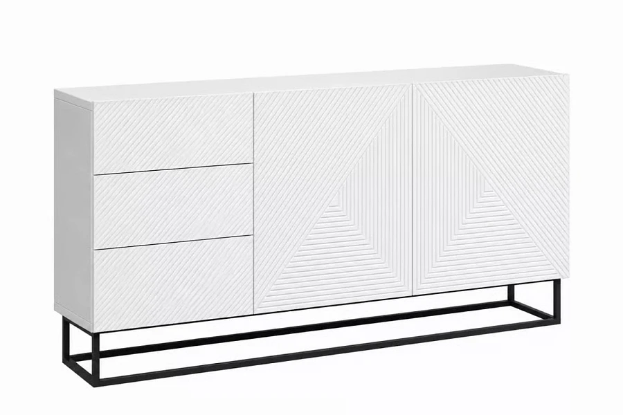 Komoda ASHA 167 cm dvoudveřová se zásuvkami bílá / černý rám