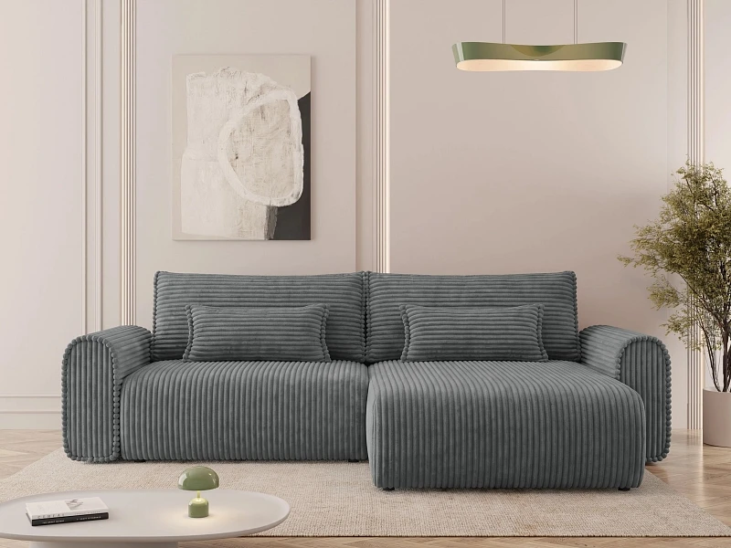 Rohová sedací souprava SURLES L s úložným prostorem a funkcí spánku / Manšestrová látka - Ambience 19
