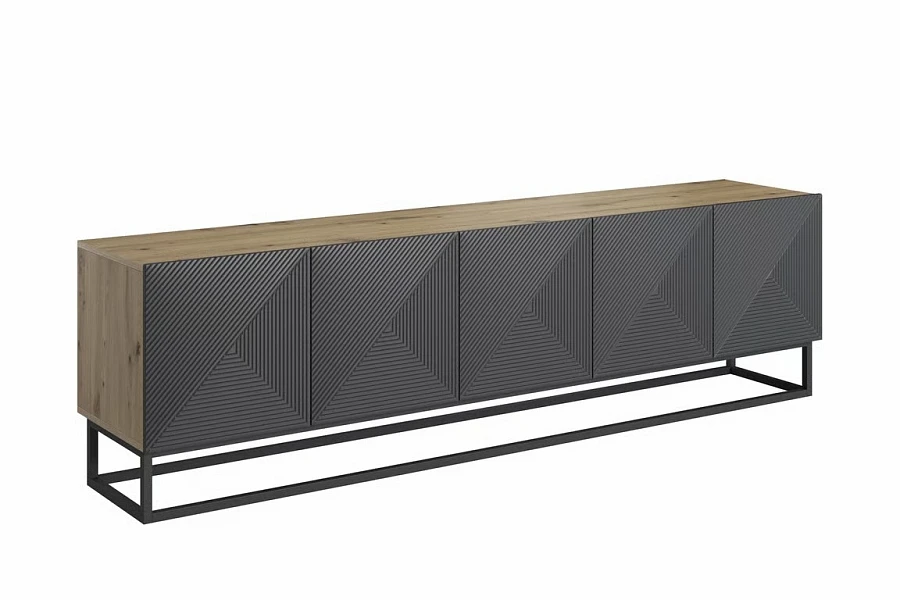 TV skříňka ASHA 200 cm artisan / rivier stone na kovovém rámu 