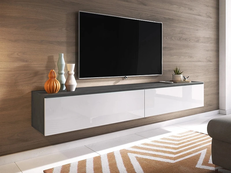 TV stolek D 180 – variabilní pro zavěšení i postavení - Matera / bílý lesk