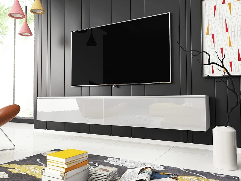  TV stolek D 180 – variabilní pro zavěšení i postavení - Bílý lesk