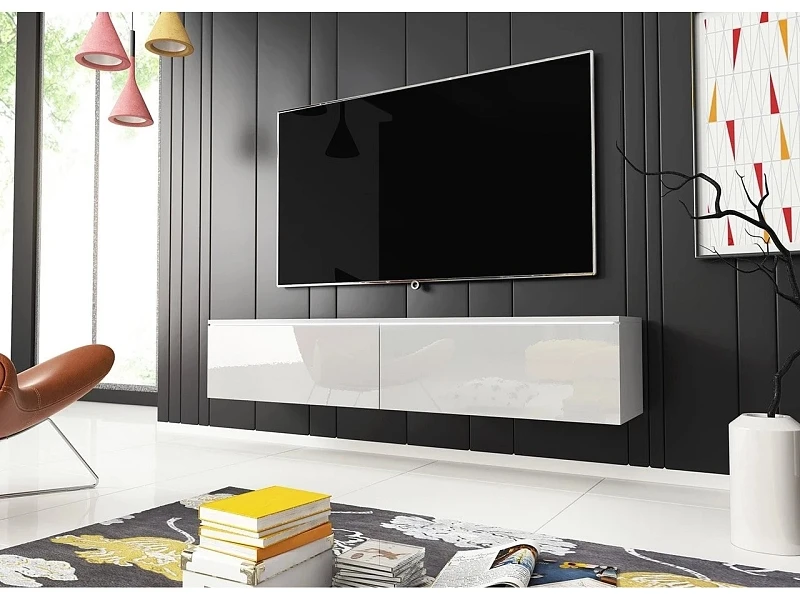TV stolek D 140 - variabilní pro zavěšení i postavení - Bílý lesk