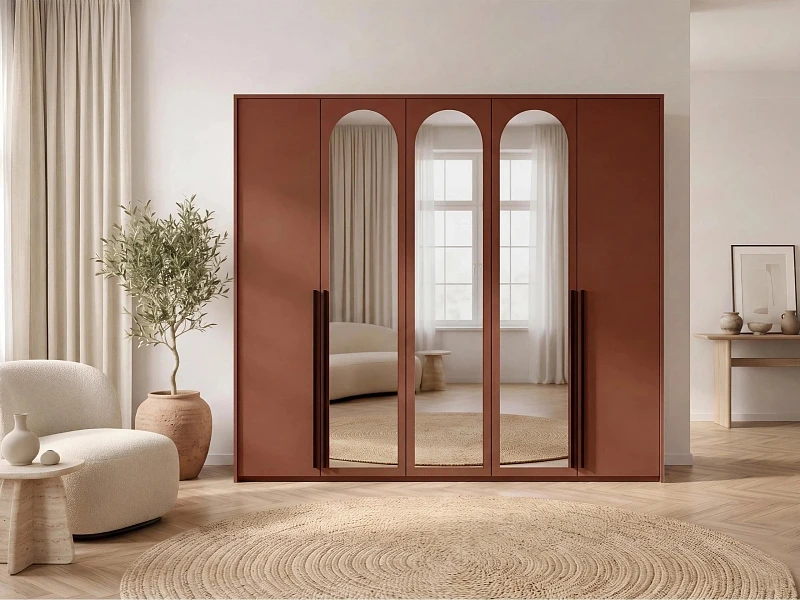 Šatní skříň LUCA 255 se zaoblenými zrcadly - Terracota
