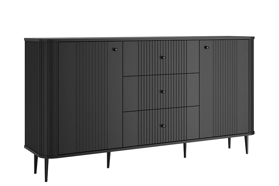 Komoda Vesper 160 cm se zásuvkami na nožkách - Černá / černé nohy
