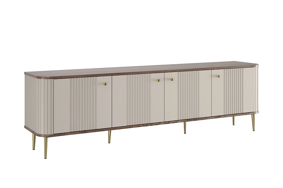 TV stolek Vesper 4D 187 cm - kašmírový / dekor ořech / zlaté nožky