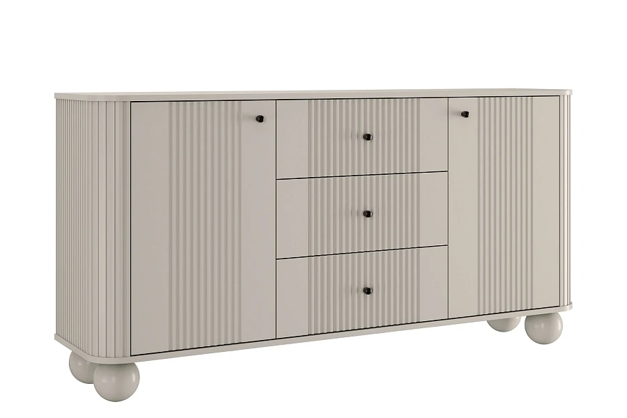 Komoda se zásuvkami Vesper 160 cm - kašmír / černé úchytky / kulaté nohy