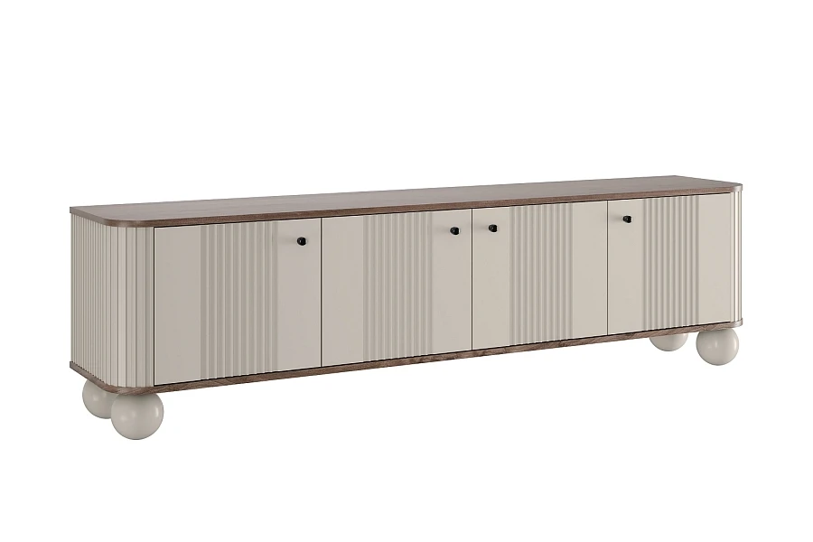 TV stolek Vesper 4D 187 cm - kašmírový / dekor ořech / černé úchytky / kulaté kašmírové nožky