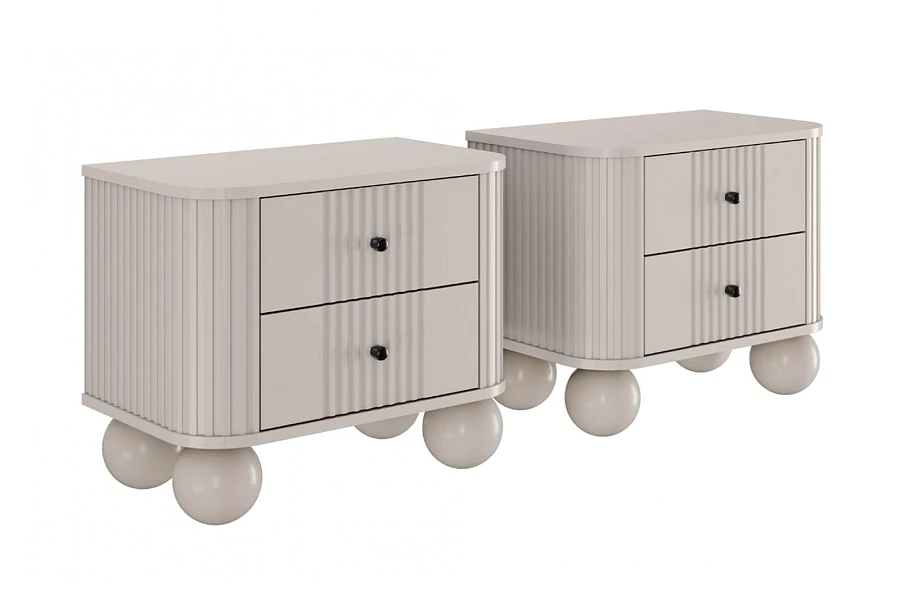 Set nočních stolků Vesper 56 cm - kašmírová / černé úchytky / kulaté kašmírové nohy