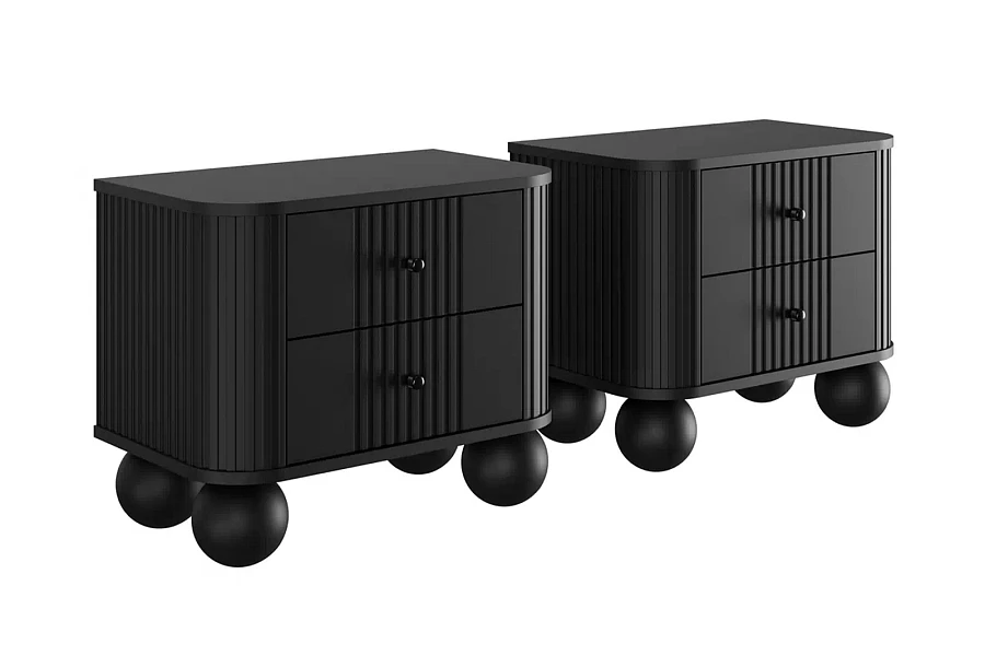 Set nočních stolků Vesper 56 cm - černá / černé úchytky / kulaté černé nohy