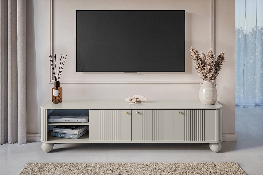 Černá třídvéřová TV skříňka Vesper 187 cm  - Kašmír / zlatá