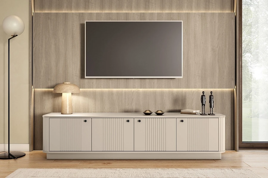 Černá TV skříňka Vesper 4D 187 cm s soklem  - Kašmír / černá