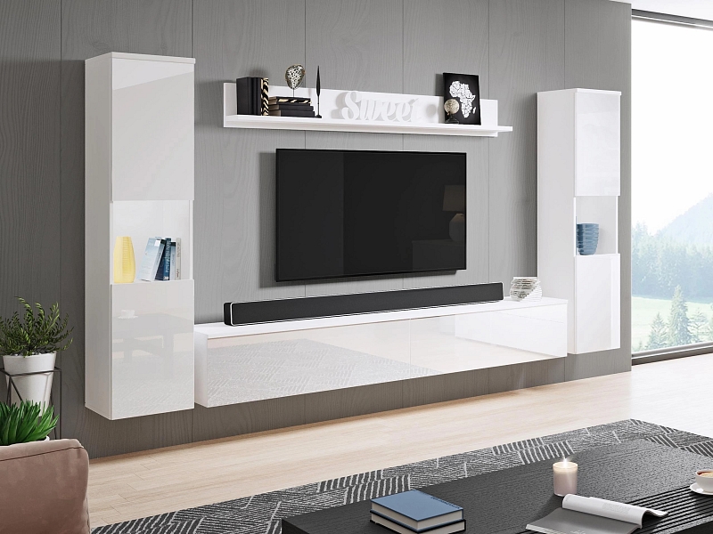 Obývací stěna PARIS XL s LED osvětlením - Bílý lesk