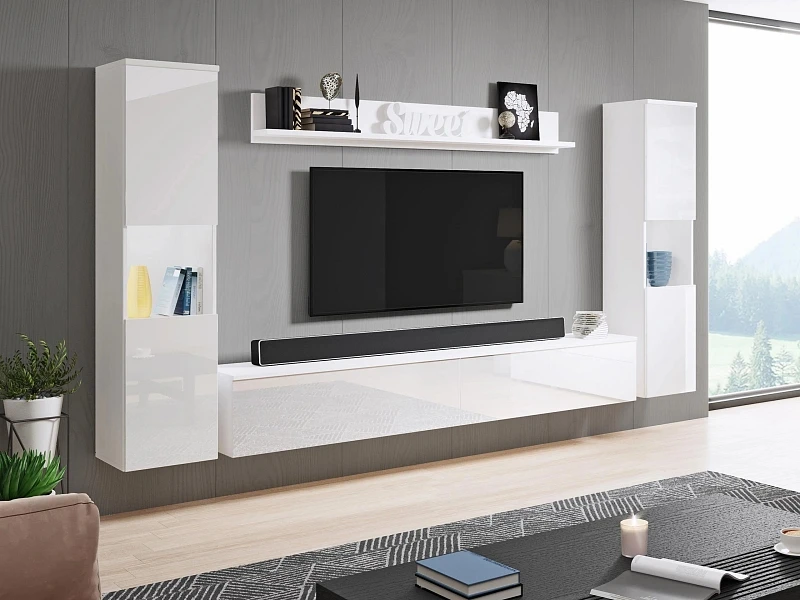 Obývací stěna PARIS XL s LED osvětlením - Bílý lesk