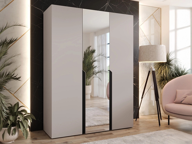 Šatní skříň MILA 2 150 se zrcadlem - Kašmír / černá