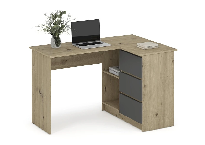 Rohový psací stůl BEGA Dub Artisan/Grafitový