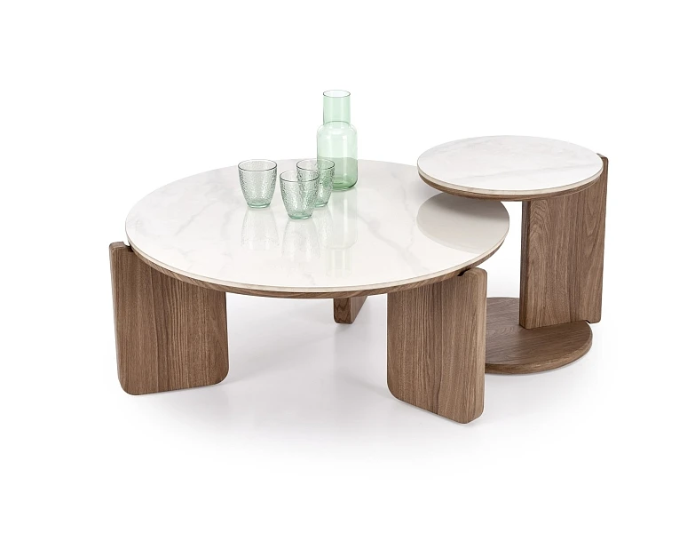 Set 2 konferečních stolků DIUNA / ořech,bílý mramor 