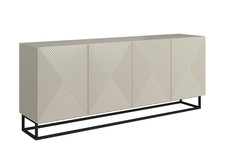 Moderní komoda Asha 200 cm čtyřdveřová - kašmír / černý rám