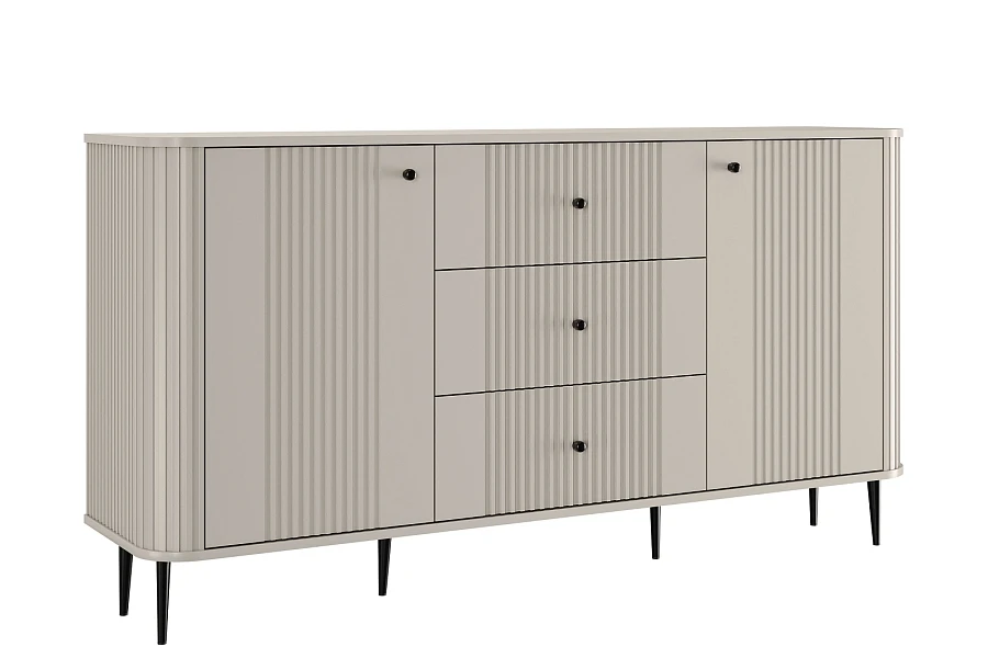 Komoda Vesper 160 cm se zásuvkami na nožkách - Kašmírová / černé nožky