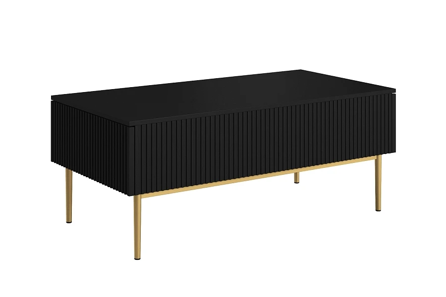 Konferenční stolek Nicole 120 cm se zásuvkami - černý mat / zlaté nožky