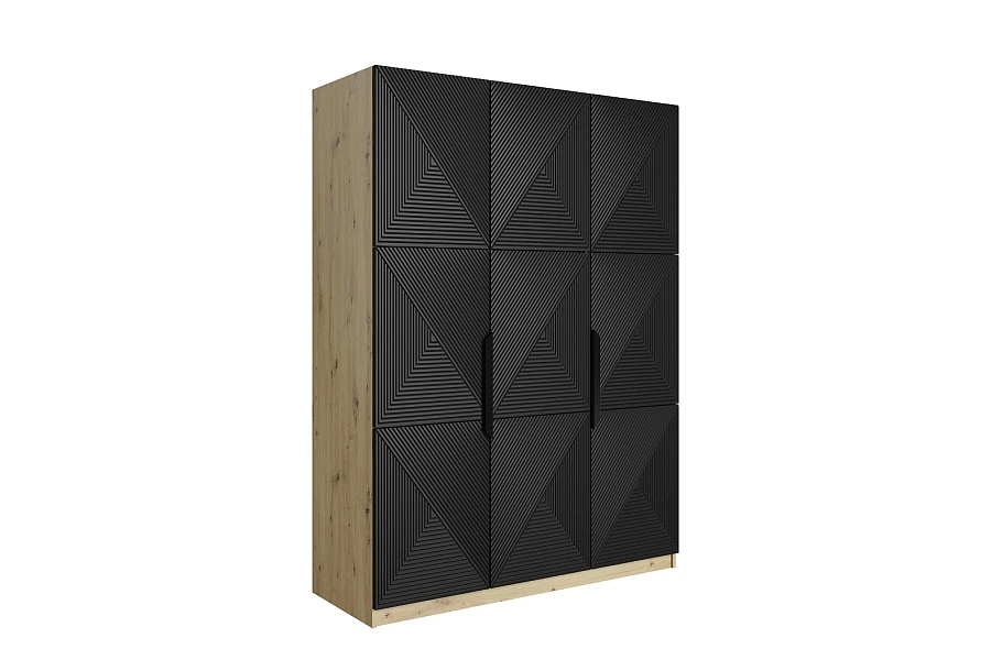 Skříň Asha 150 cm - dub artisan / černý mat / černé kovové úchytky