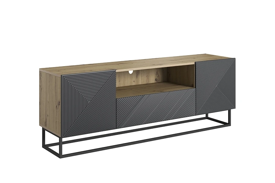TV stolek Asha 167 cm se zásuvkou a kovovou podnoží - artisan / rivier stone mat