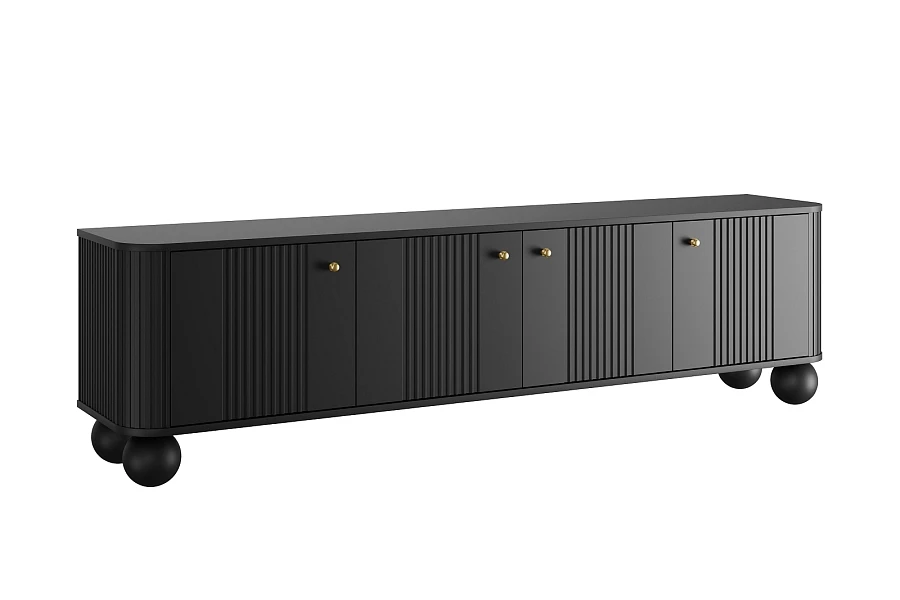 TV stolek Vesper 4D 187 cm - černý / zlaté úchyty / kulaté nohy