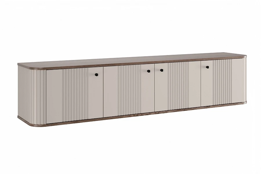 Závěsný TV stolek Vesper 4D 187 cm  - kašmír / ořech / černé úchytky