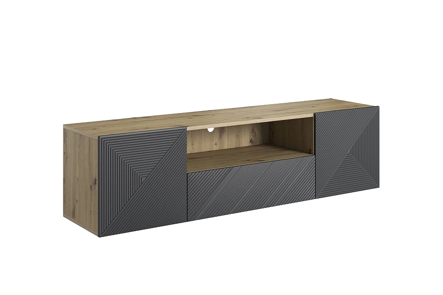 Závěsný TV stolek Asha 167 cm - dub artisan / rivier stone mat